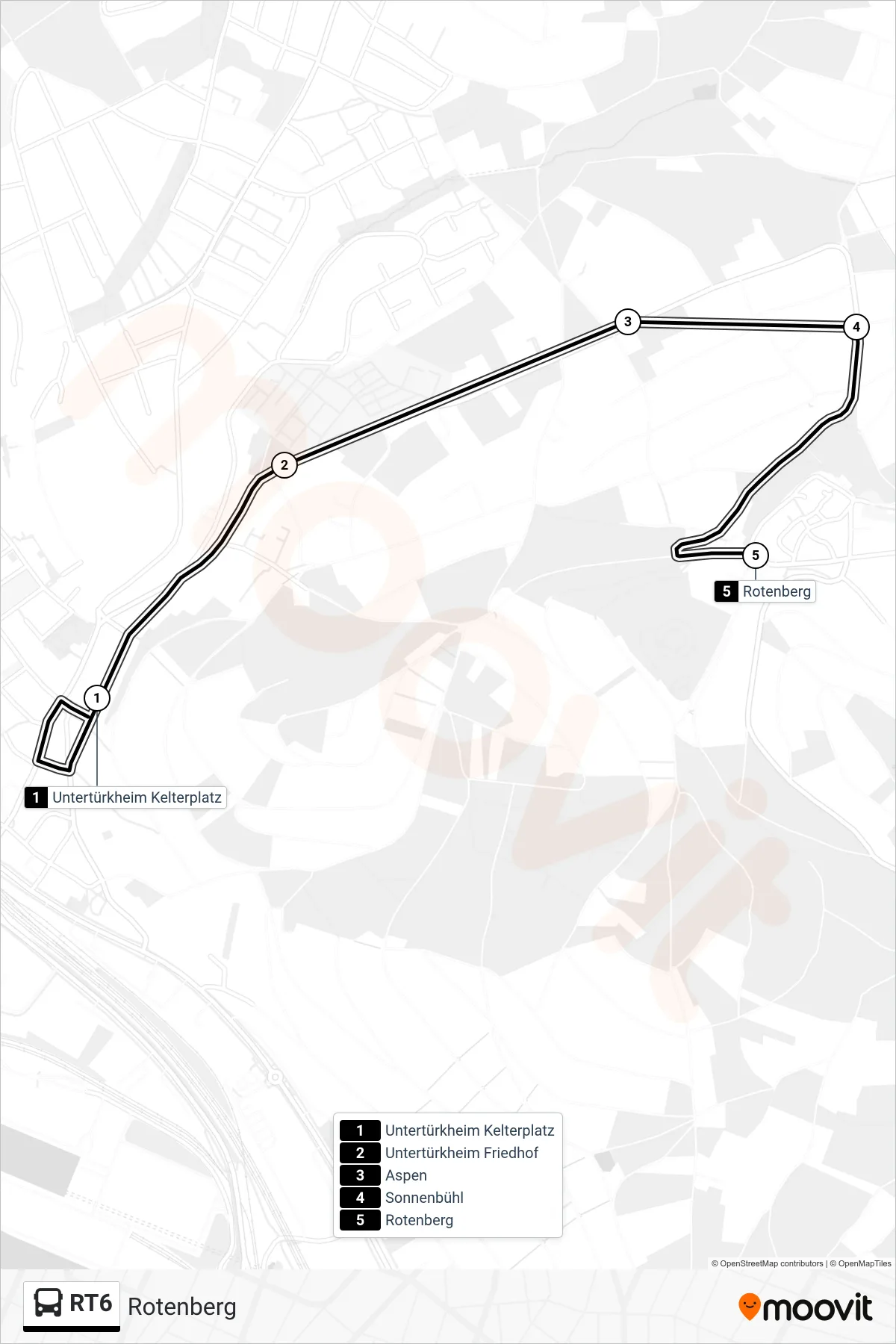 Linie RT6 (Tram) Richtung Rotenberg: Route und Haltestellen auf der Karte