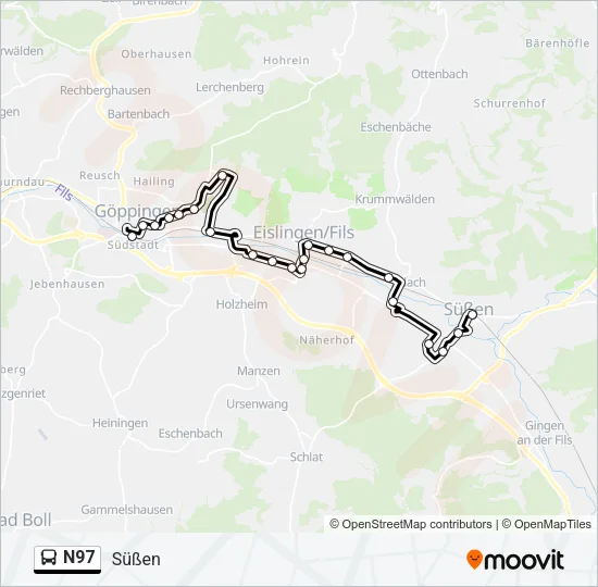 N97 Bus Line Map