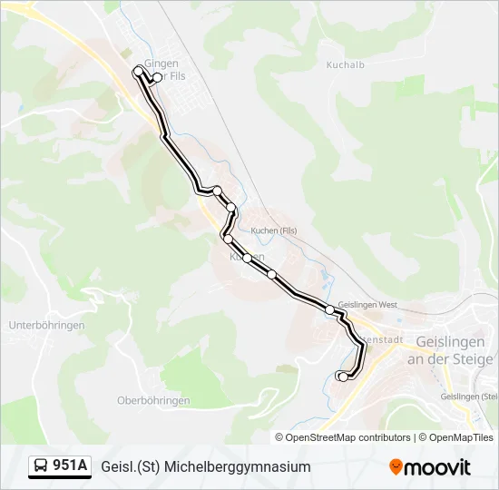 Автобус 951A: карта маршрута