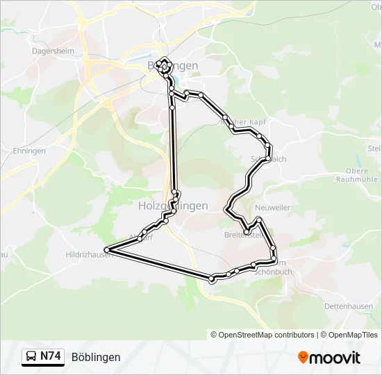 N74 Bus Line Map