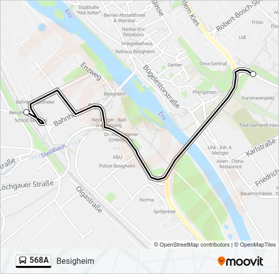 568A Bus Line Map