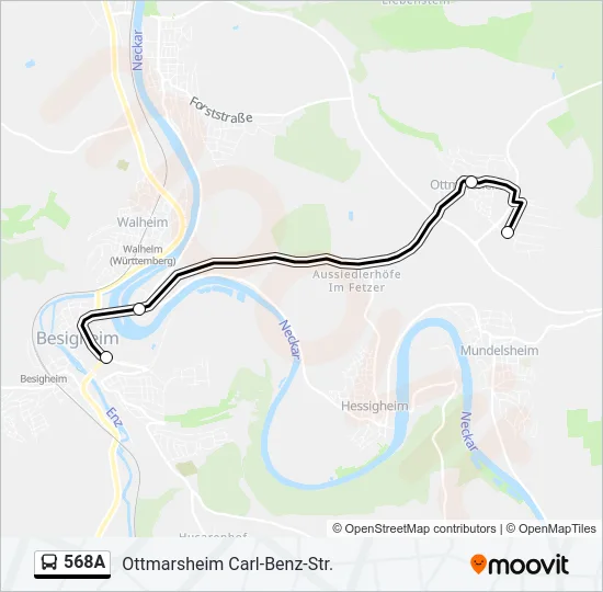 568A Bus Line Map