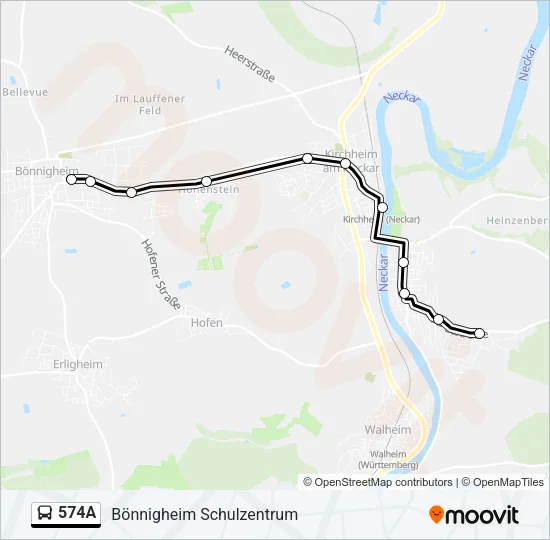 574A Bus Line Map