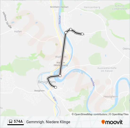 574A Bus Line Map