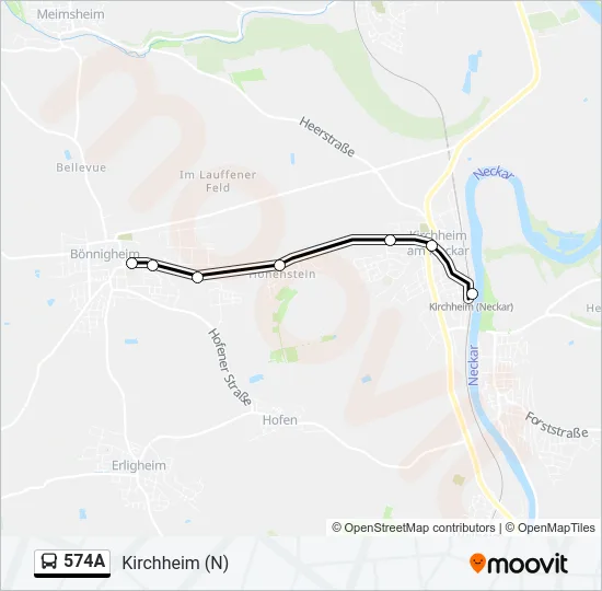 574A Bus Line Map