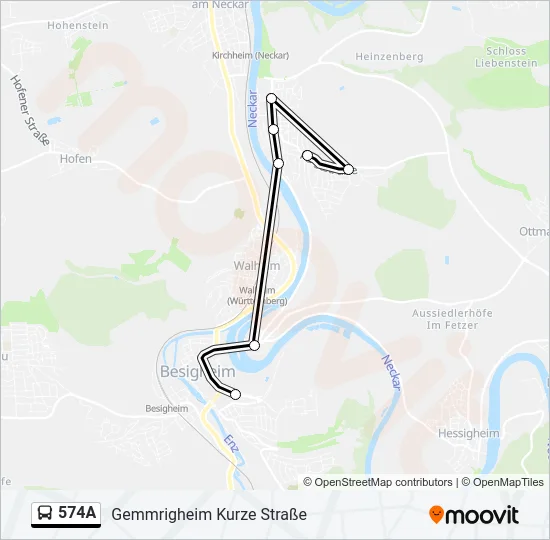 574A Bus Line Map