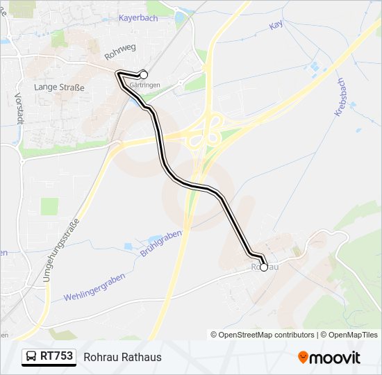 Автобус RT753: карта маршрута