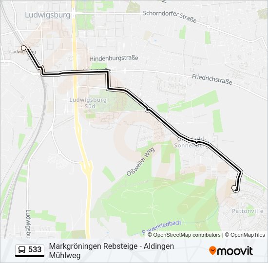 Автобус 533: карта маршрута