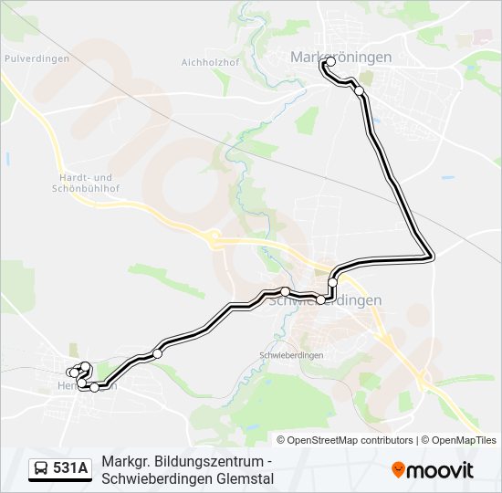Автобус 531A: карта маршрута