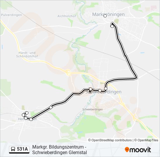 Автобус 531A: карта маршрута