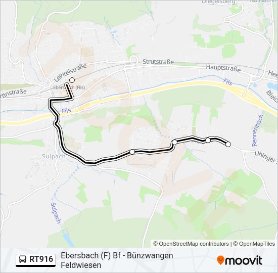 Автобус RT916: карта маршрута
