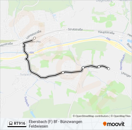 Автобус RT916: карта маршрута