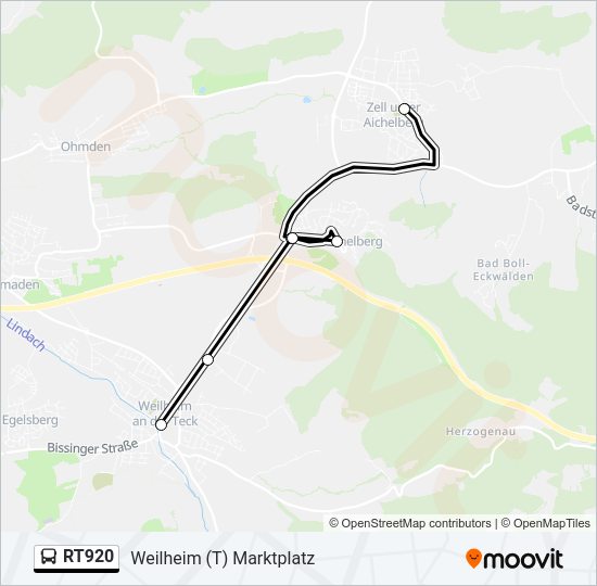 Автобус RT920: карта маршрута