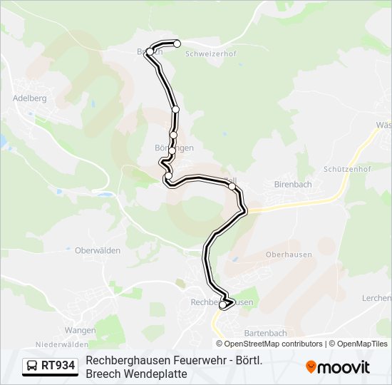 Автобус RT934: карта маршрута