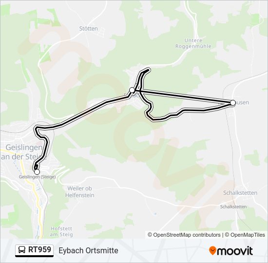 Автобус RT959: карта маршрута