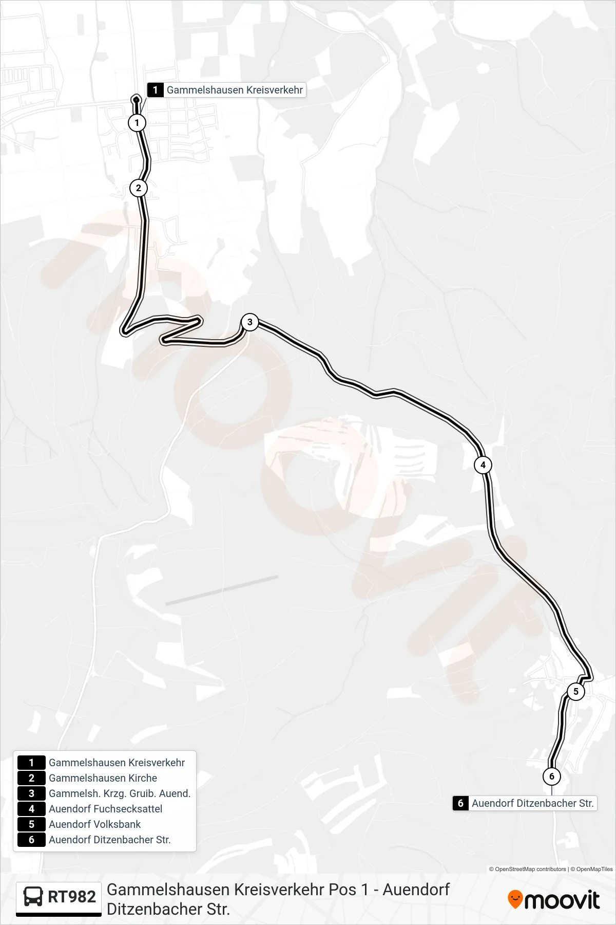 Linie RT982 (Bus) Richtung Auendorf Ditzenbacher Str.: Route und Haltestellen auf der Karte