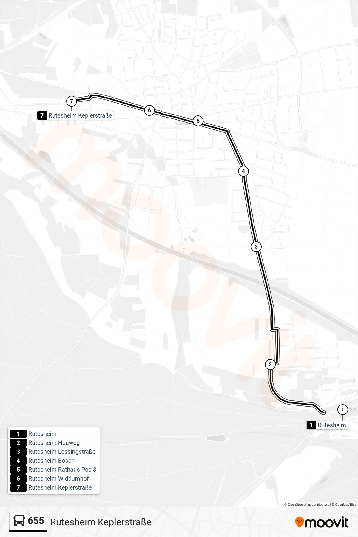Linie 655 (Bus) Richtung Rutesheim Keplerstraße: Route und Haltestellen auf der Karte