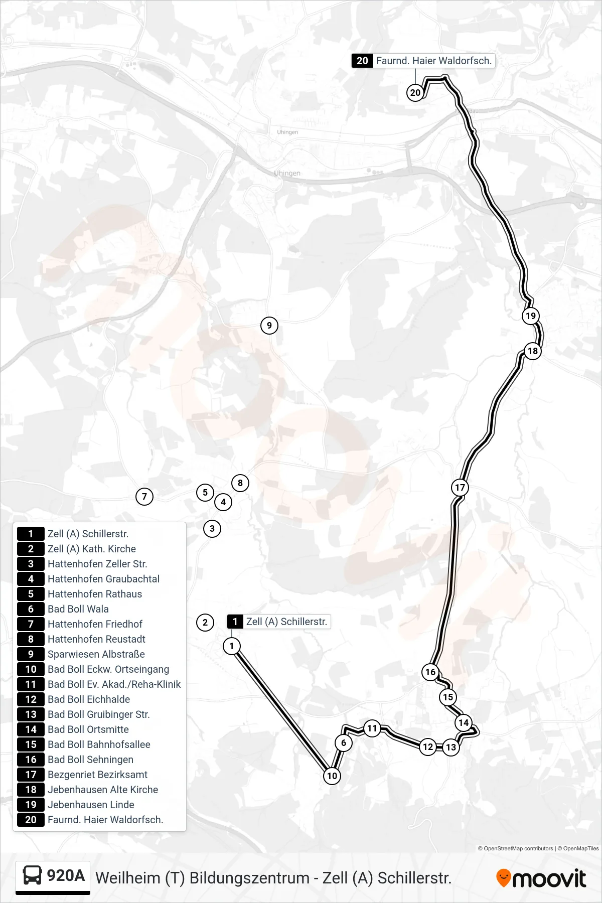 Linie 920A (Bus) Richtung Faurnd. Haier Waldorfsch.: Route und Haltestellen auf der Karte