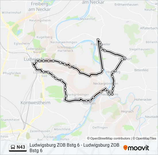 N43 Bus Line Map