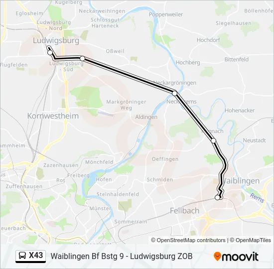 X43 Bus Line Map