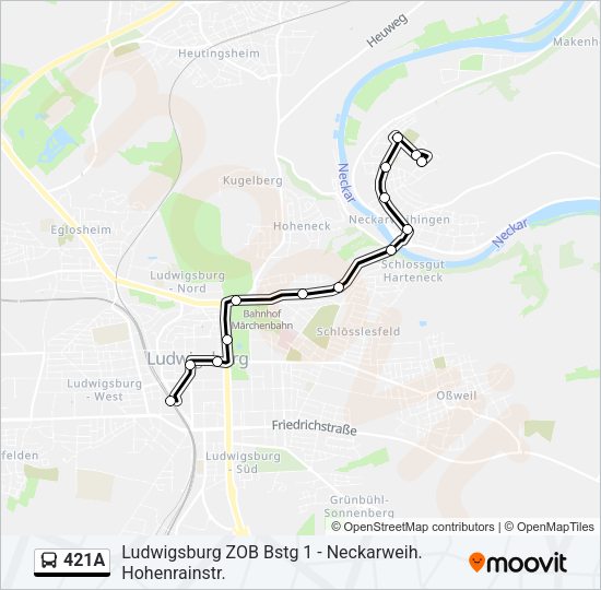 421A Bus Line Map