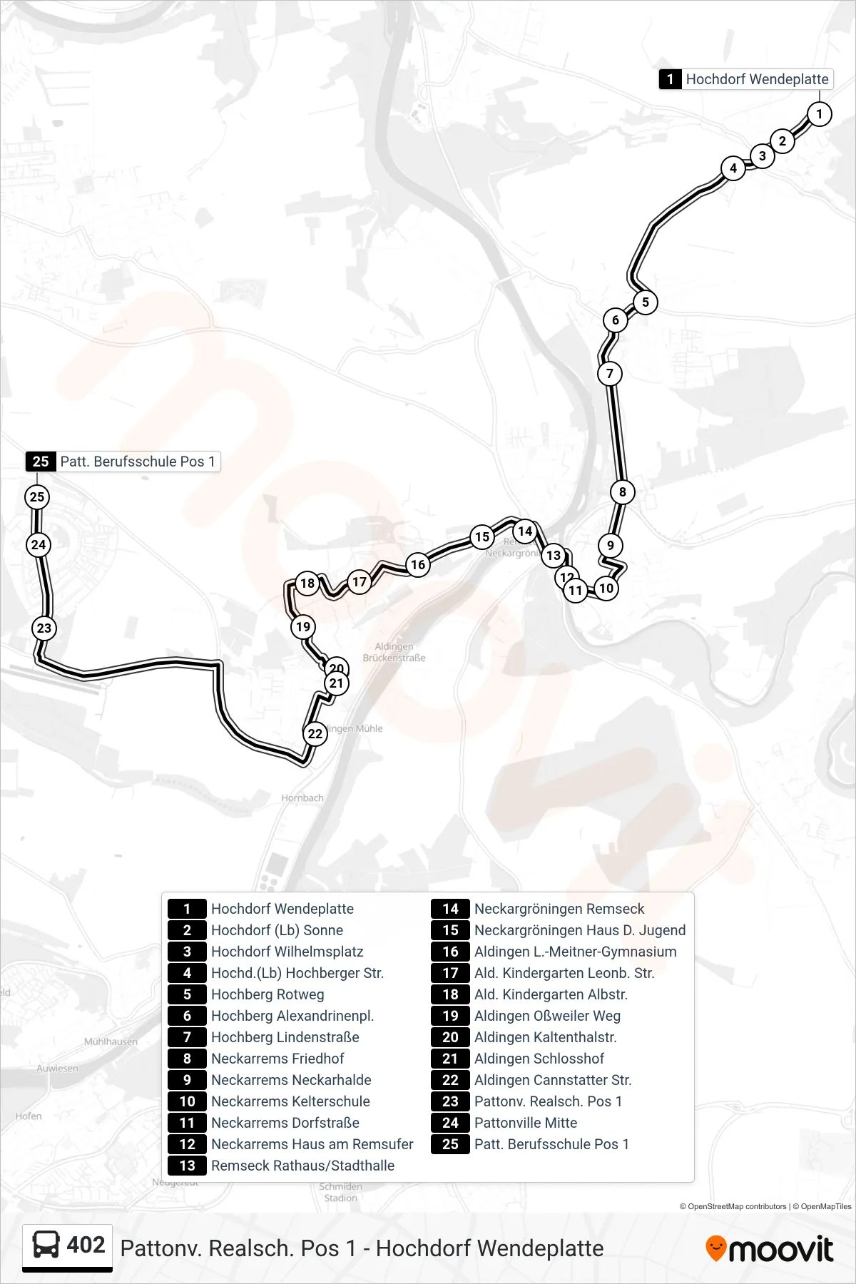 Linie 402 (Bus) Richtung Pattonville Berufsschule: Route und Haltestellen auf der Karte