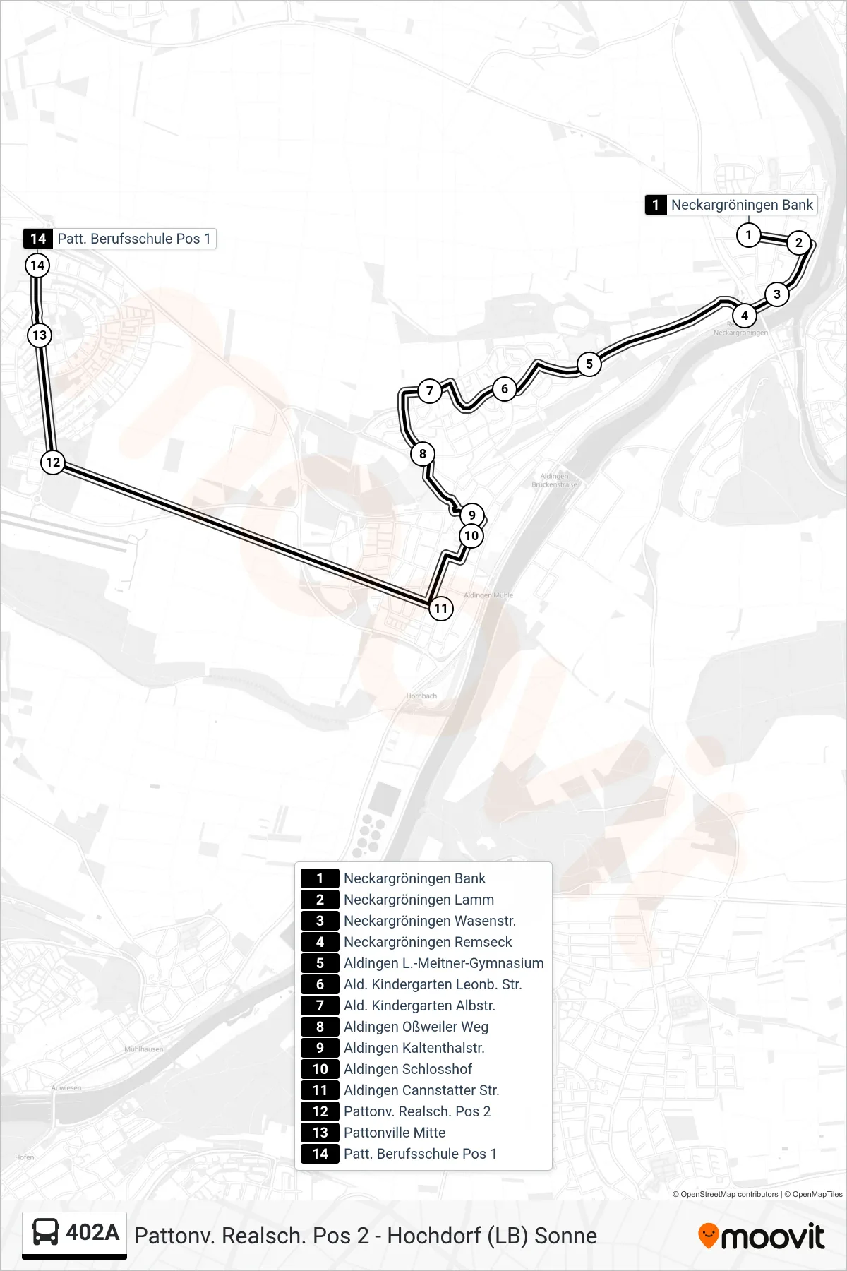 402A bus Line (Pattonville Berufsschule) route and stops on a map