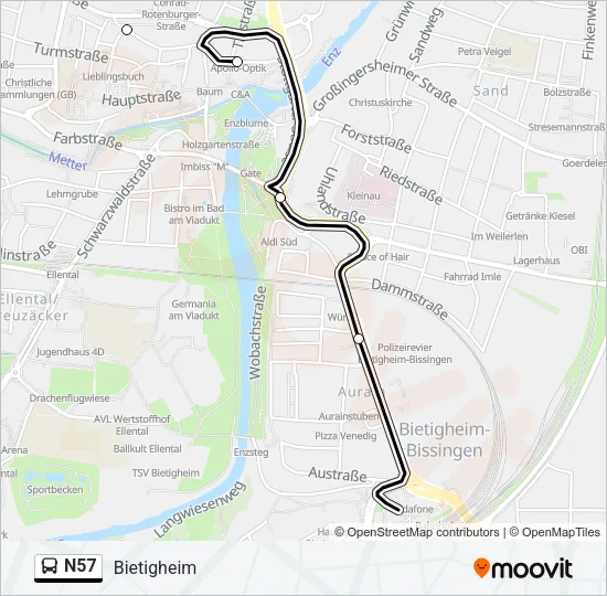 N57 Bus Line Map