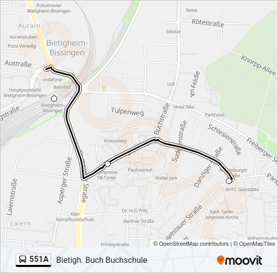 Автобус 551A: карта маршрута