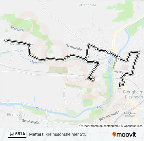 551A Bus Line Map