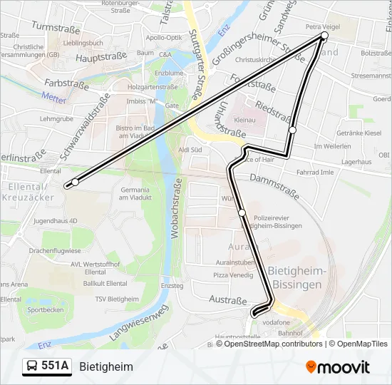 Автобус 551A: карта маршрута