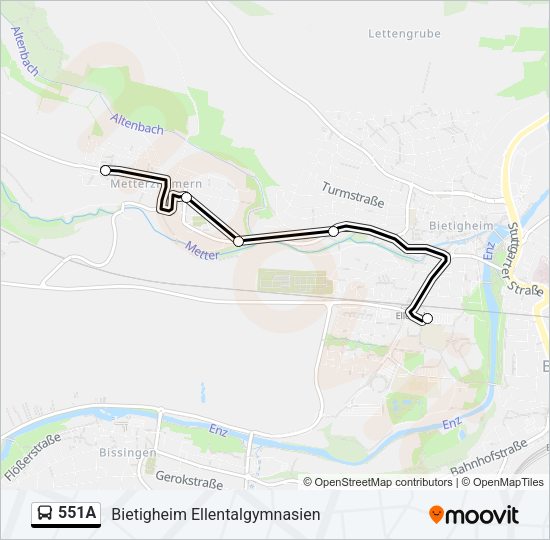 Автобус 551A: карта маршрута