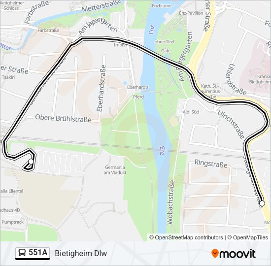 Автобус 551A: карта маршрута