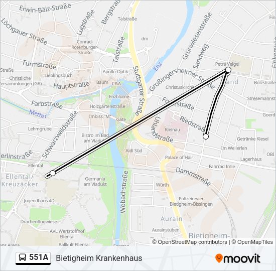Автобус 551A: карта маршрута