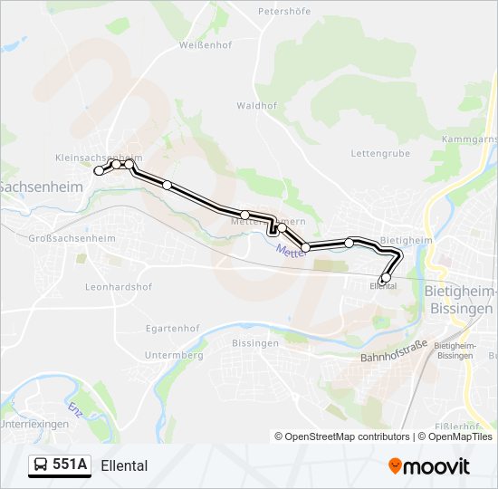Автобус 551A: карта маршрута