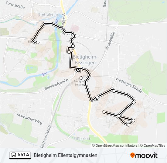 Автобус 551A: карта маршрута