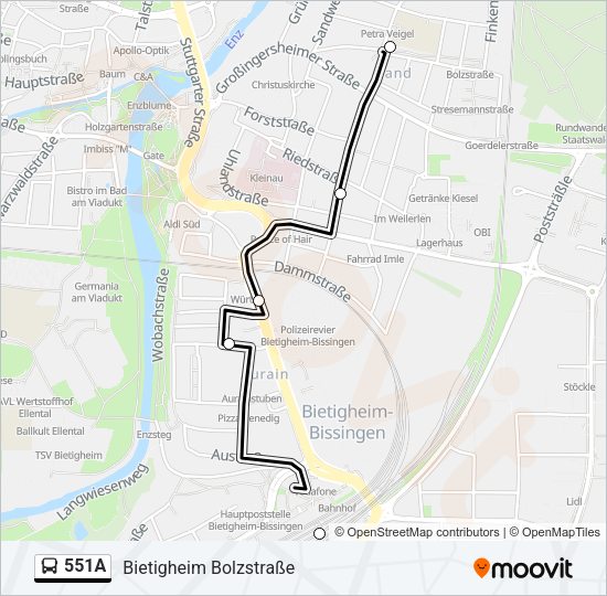 Автобус 551A: карта маршрута