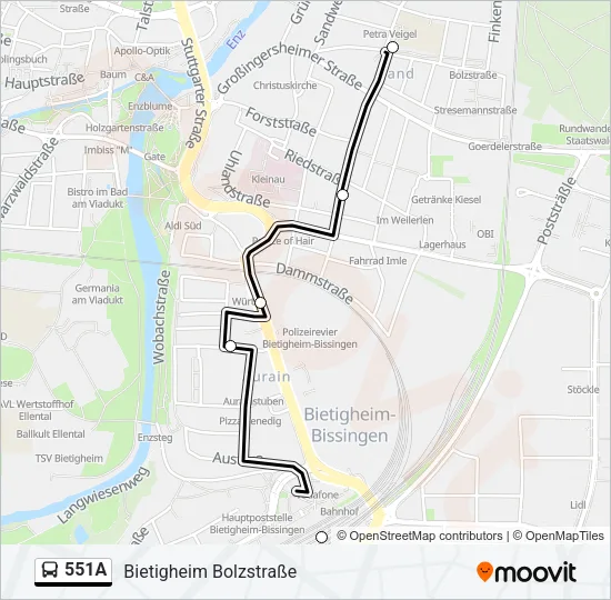 551A Bus Line Map