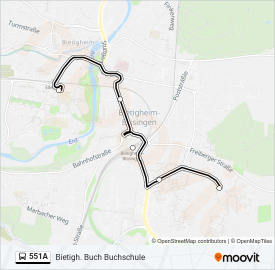 Автобус 551A: карта маршрута