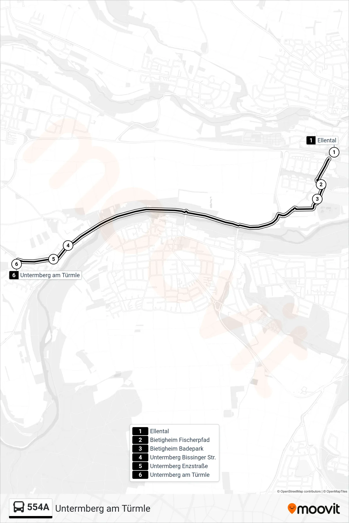 554A bus Line (Untermberg am Türmle) route and stops on a map