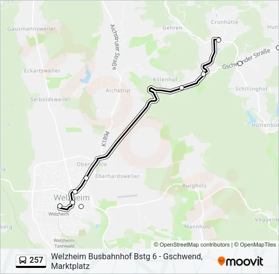 257 Bus Line Map