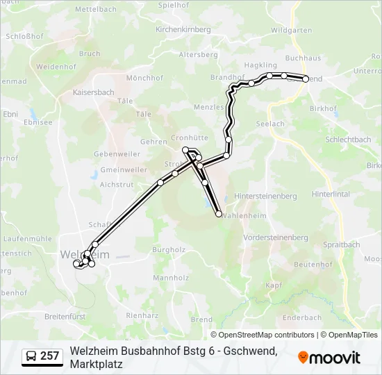 257 Bus Line Map