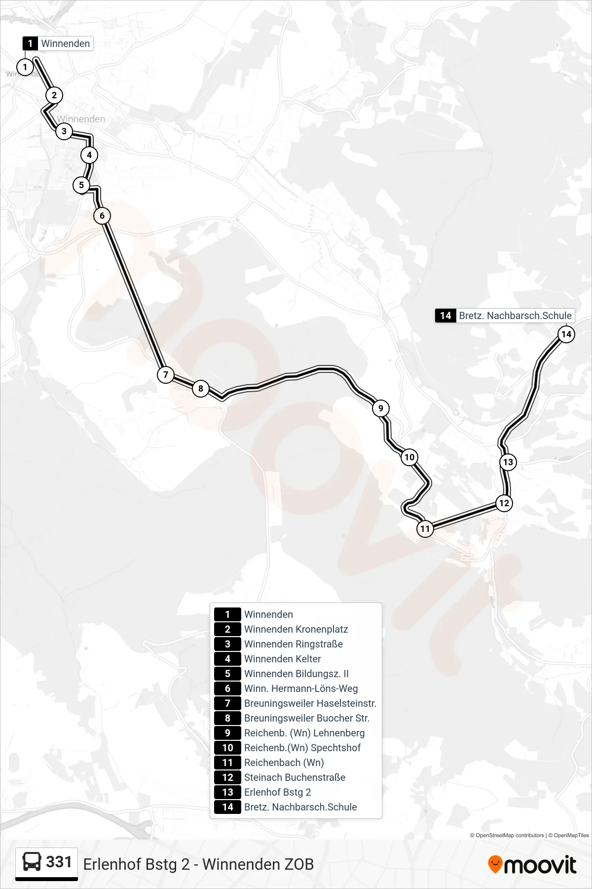 331 bus Line (Bretz. Nachbarsch.Schule) route and stops on a map