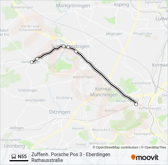 N55 Bus Line Map