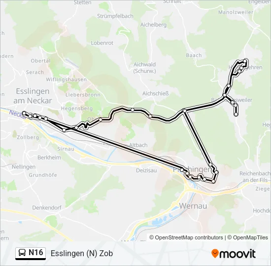 N16 Bus Line Map