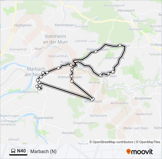 Автобус N40: карта маршрута
