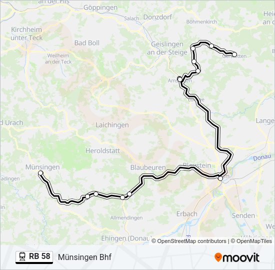Поезд RB 58: карта маршрута