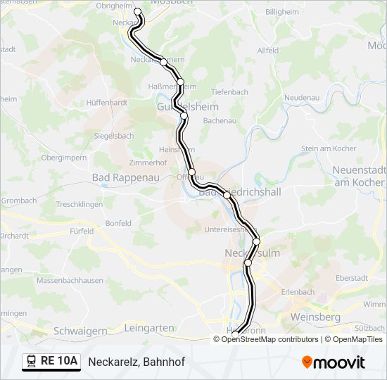 Поезд RE 10A: карта маршрута