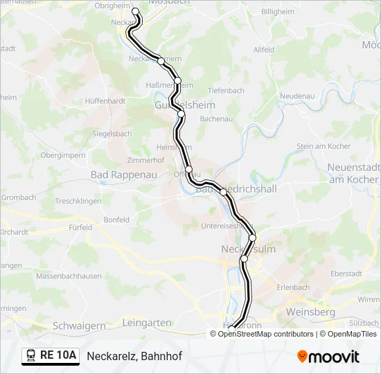 Поезд RE 10A: карта маршрута