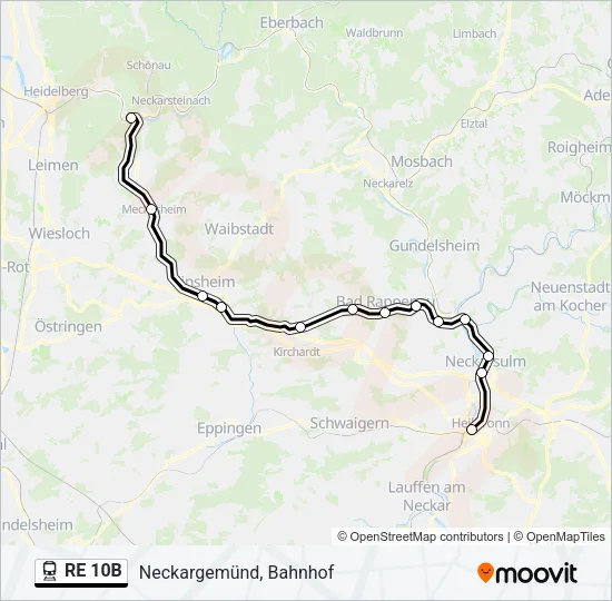 Поезд RE 10B: карта маршрута